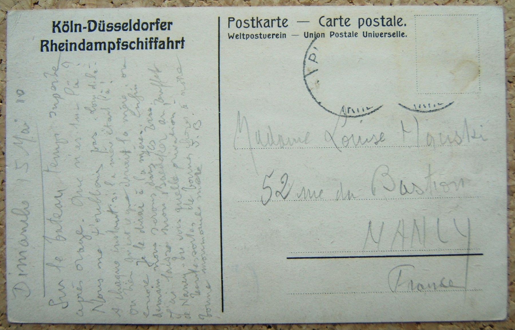 Cartes postales: AK KÖLN-DÜSSELDORFER RHEINDAMPFSCHIFFAHRT 1910 – D'occasion à Brunnen par Nonne04 1