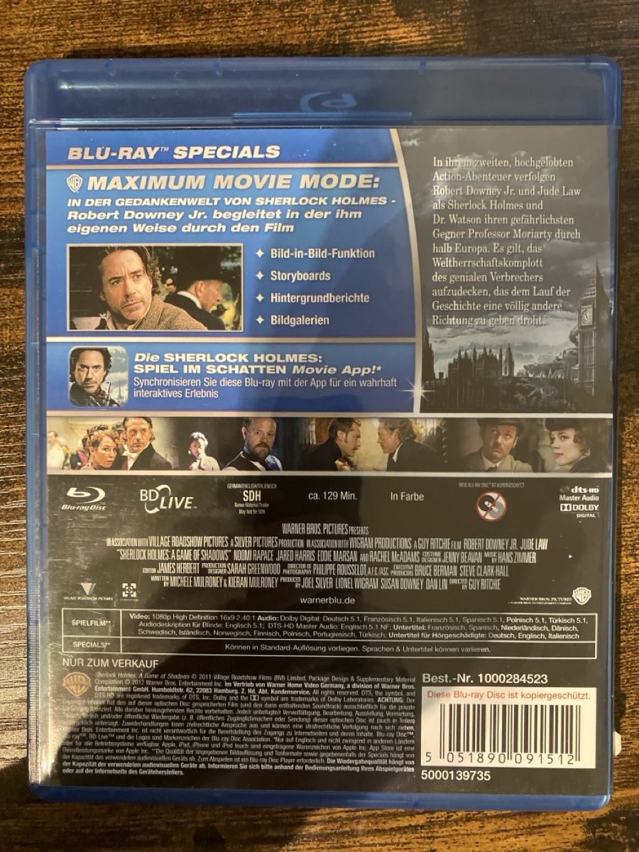 Tutti i DVDs: Sherlock Holmes. Spiel im Schatten BluRay – Usato da Glarus venduto da Jhuber78 1