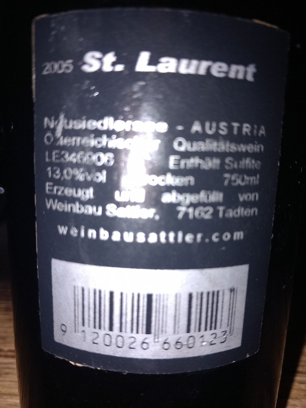 Vino: St laurent sattler autriche 2005 – Nuovo e nell'imballaggio originale da Le locle venduto da juliensaran 2