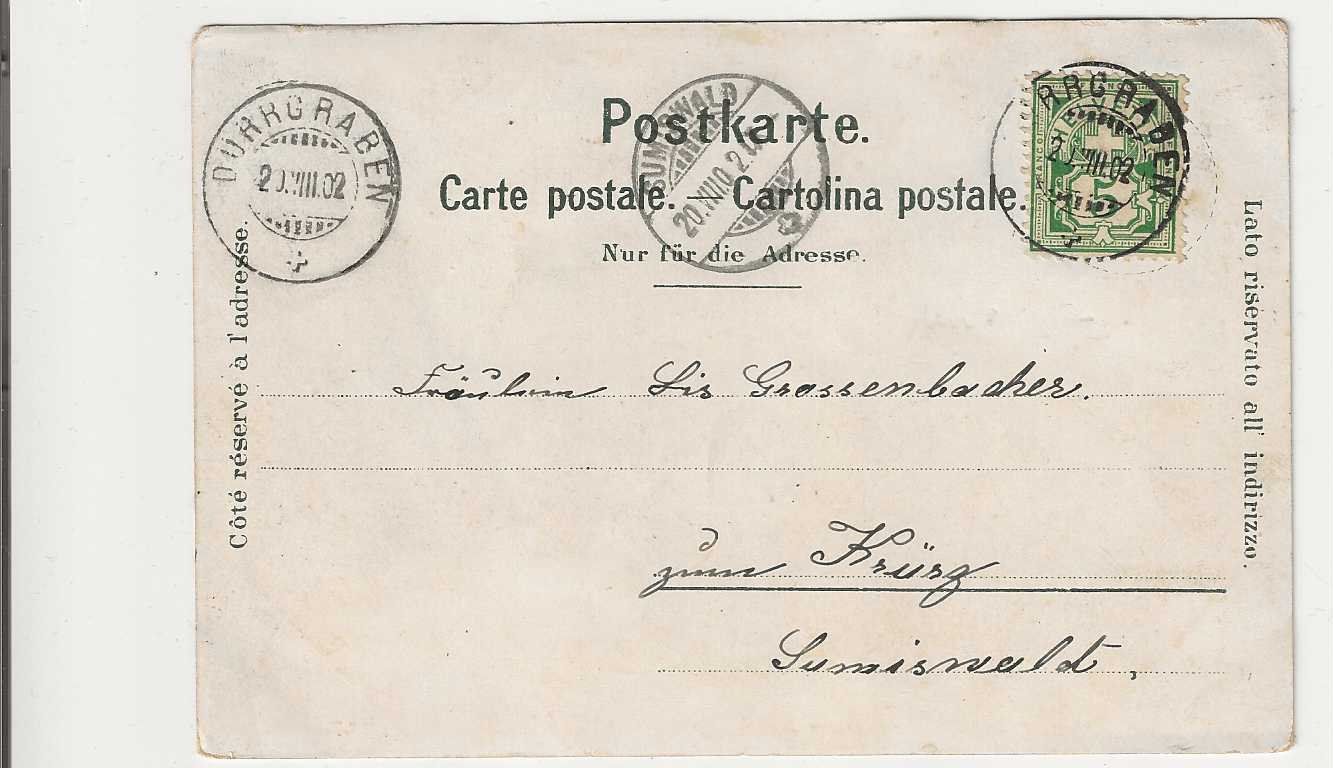 Ansichtskarten: Dürrgraben Litho, 1902 – Gebraucht aus Spiez von Niesen20 1