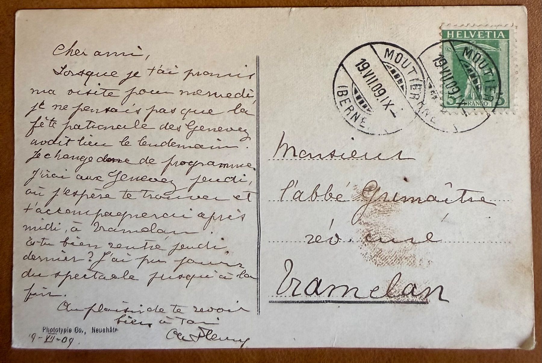 Ansichtskarten: Moutier - Eglise Catholique 1909 – Gebraucht aus Lutry von Ediego 1