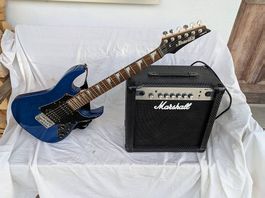 Ibanez GIO E-Gitarre blau mit Marshall Verstärker  Set