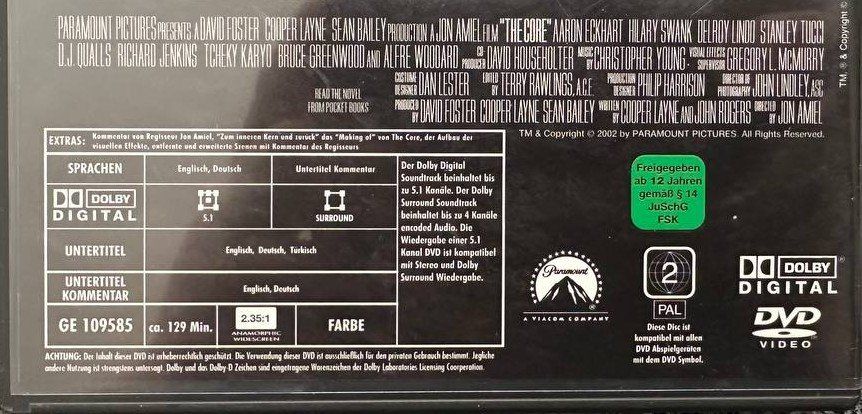 Tutti i DVDs: The Core - Der innere Kern – Usato da Beringen venduto da Mantafisch1 2