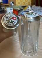 2 Feldchlösschen Bierkrüge mit Deckel, Vintage Deko