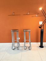 2 Vintage Barhocker aus Leder & Metall