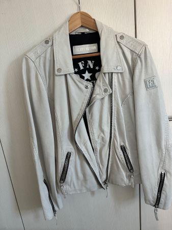 Echtleder-Jacke Damen, weiss used-Look, ca. Gr. 40/42