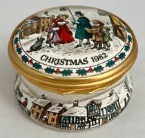 Halcyon Days Enamels, handbemaltes Weihnachtsdöschen, 1982