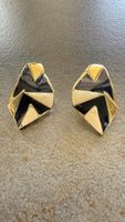 Boucles d'oreilles vintage dorées émaillée blue et blanc