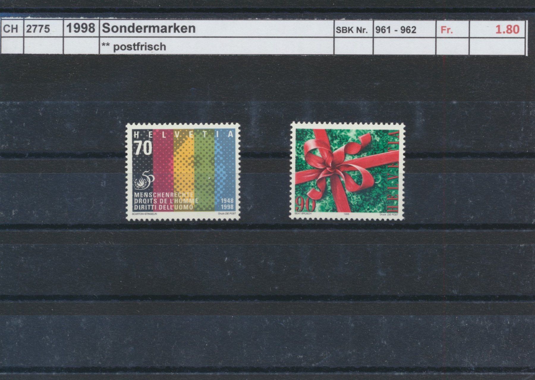 Tutti i francobolli: 1998 "Sondermarken", ** postfrisch – Nuovo (secondo la descrizione) da Winterthur venduto da Zupogeru