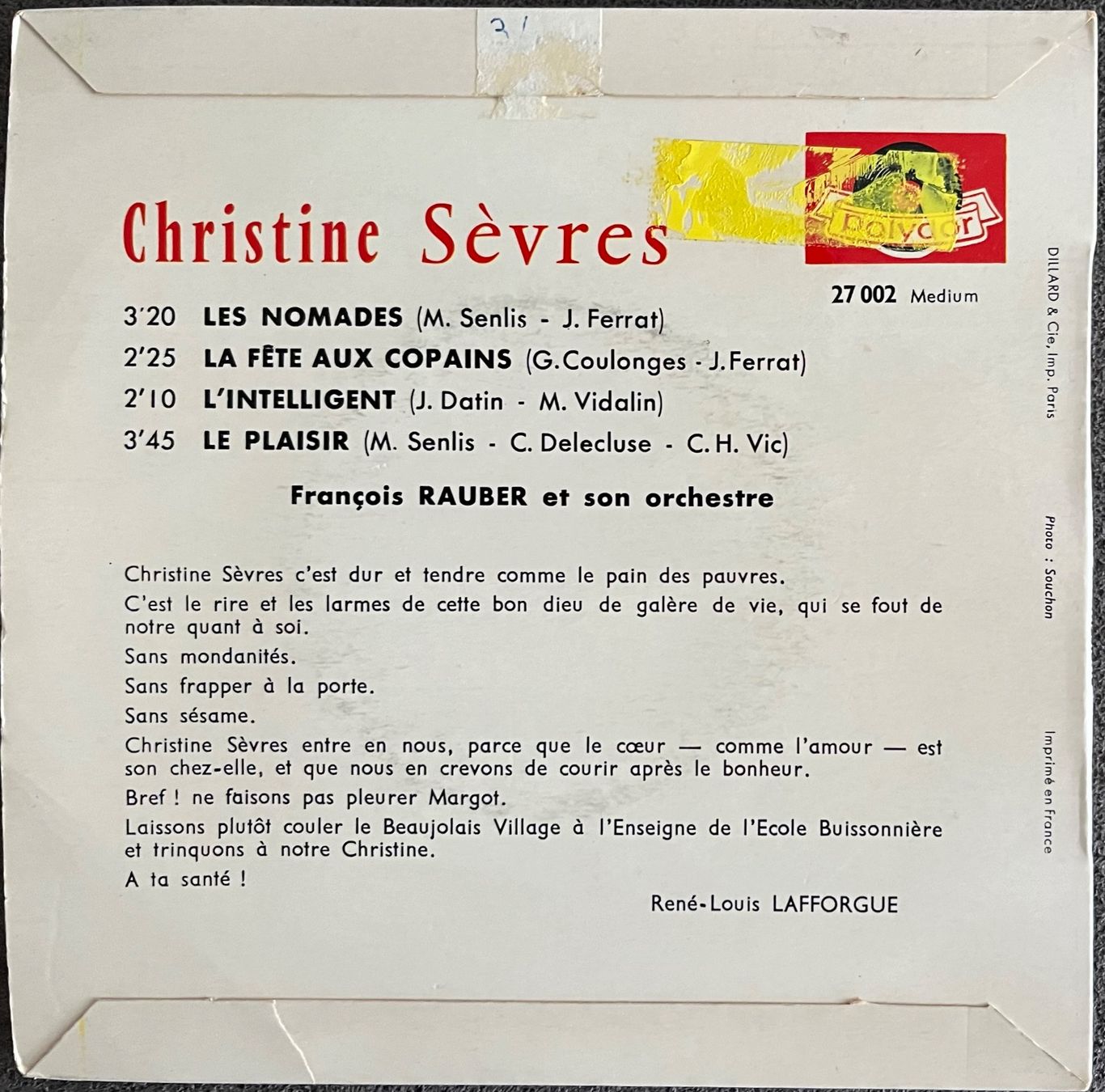 Vinyles: CHRISTINE SÈVRES - LES NOMADES – D'occasion à Bussigny par vinyl-pas-cher 1