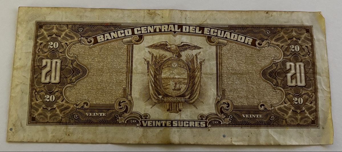 Banknoten: Ecuador 20 Sucres 1988 – Gebraucht aus Algetshausen von Carrhard 1