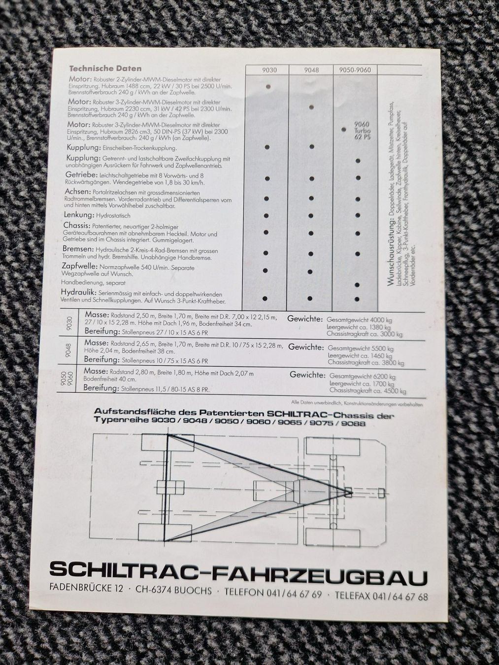 Schilter Traktoren: Original Prospekt Schiltrac Transporter 9030, 9048, 9050 – Gebraucht aus Dürnten von Bachtel84 1