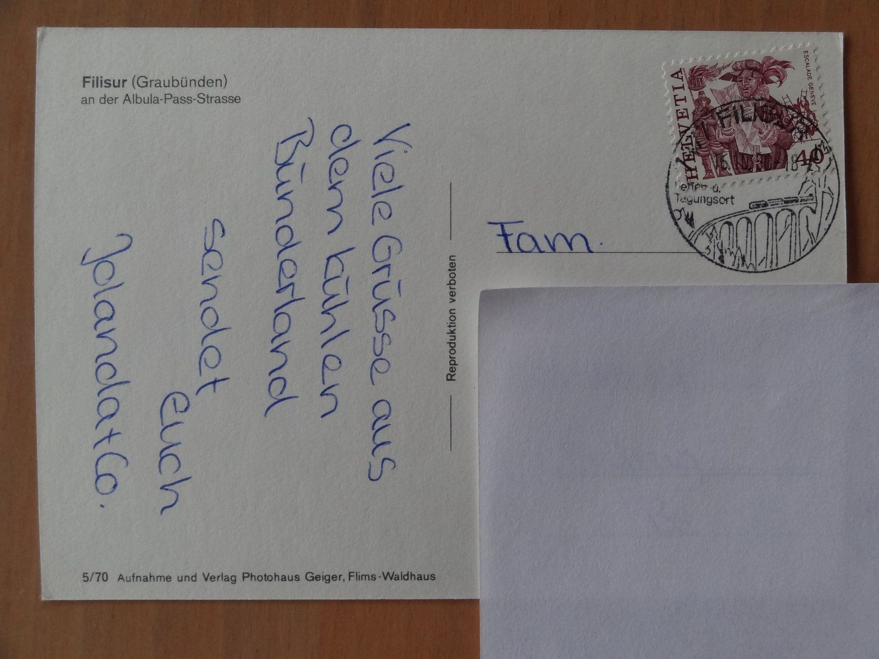 Cartoline postali: Filisur - Grisons 1980 – Usato da St Léonard venduto da Riglin 1