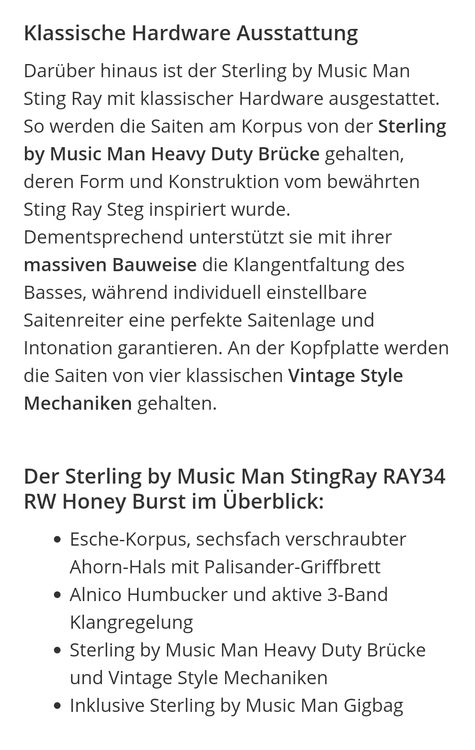 Music Man Musikinstrumente: Sterling by Music Man StingRay RAY34 Honey Burst Bass – Gebraucht aus Bassersdorf von CorinneK36 9