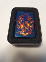 Briquet STAR bleu métal, motif flammes 🔥 Collector !