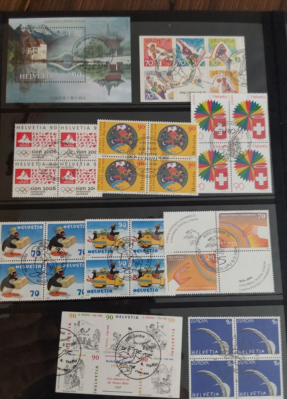Tous les timbres: Ü. 100 Stk. Viererblocks, Blocks etc. 1998-2004, ET – D'occasion à Münchwilen AG par Nesar 1