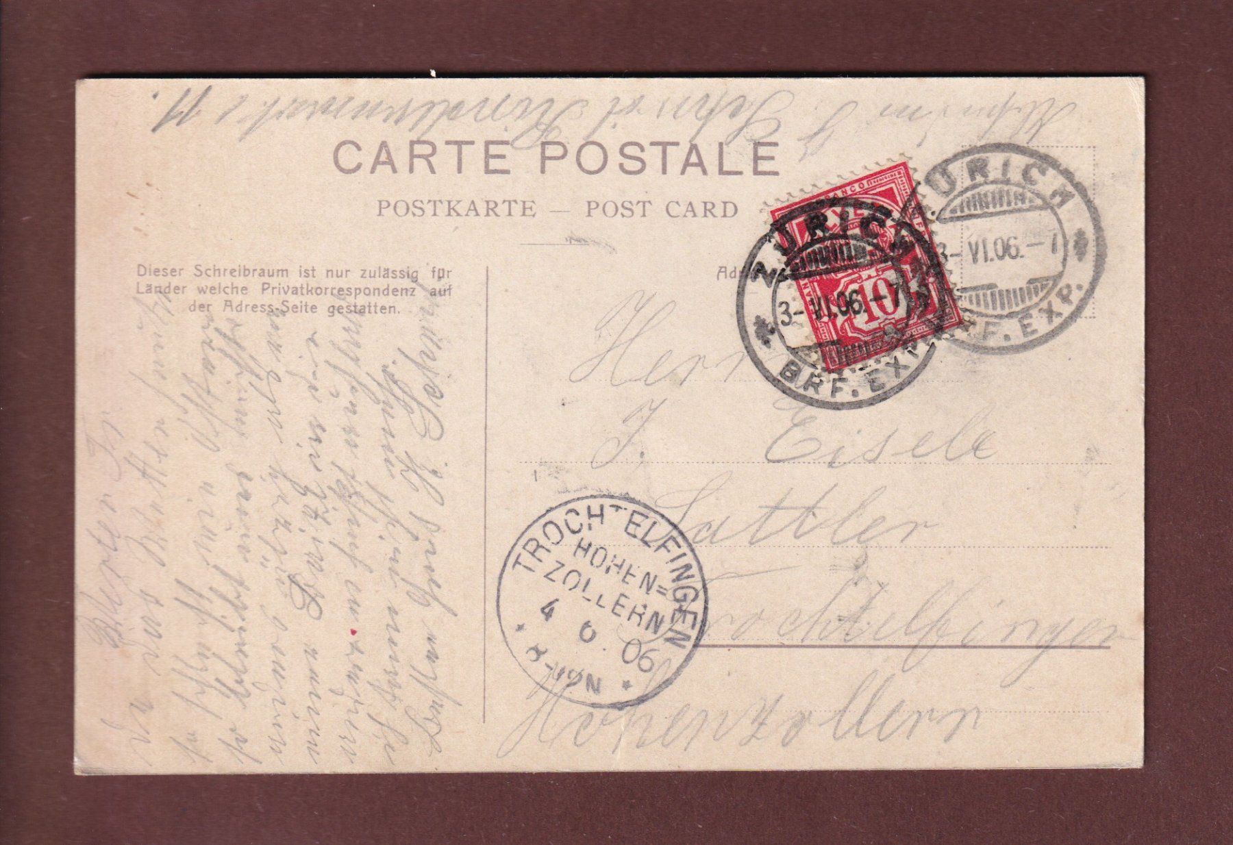 Cartoline postali: ZÜRICH - Am See - 1906 – Usato da Pully venduto da nicecards 1