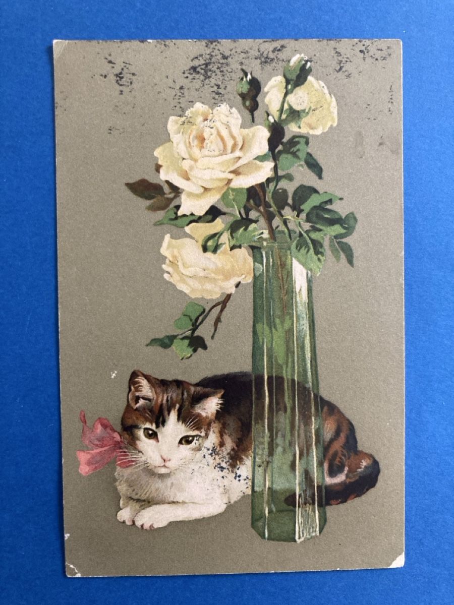 Ansichtskarten: Antike Ansichtskarte Katze mit Rosenstrauss 1914 – Gebraucht aus Schüpfheim von Seerose80