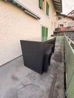 Gartentisch mit Hockern Polyrattan Glasplatte Schwarz 4-t...