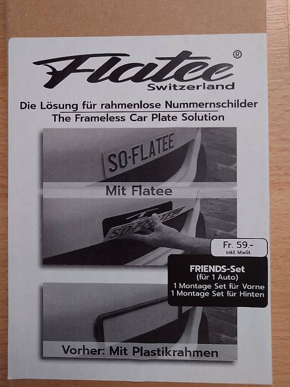 Toutes les pièces auto: Flatee Rahmenloser Nummernhalter – Neuf avec emballage d'origine à Leuzigen par Darcry 1