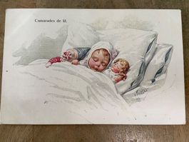 Alte Postkarte: Kinder im Bett -Süsses Motiv Kunstkarte