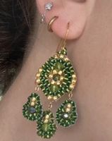 Boho Perlen Ohrringe – handgefertigt, Grün & Gold