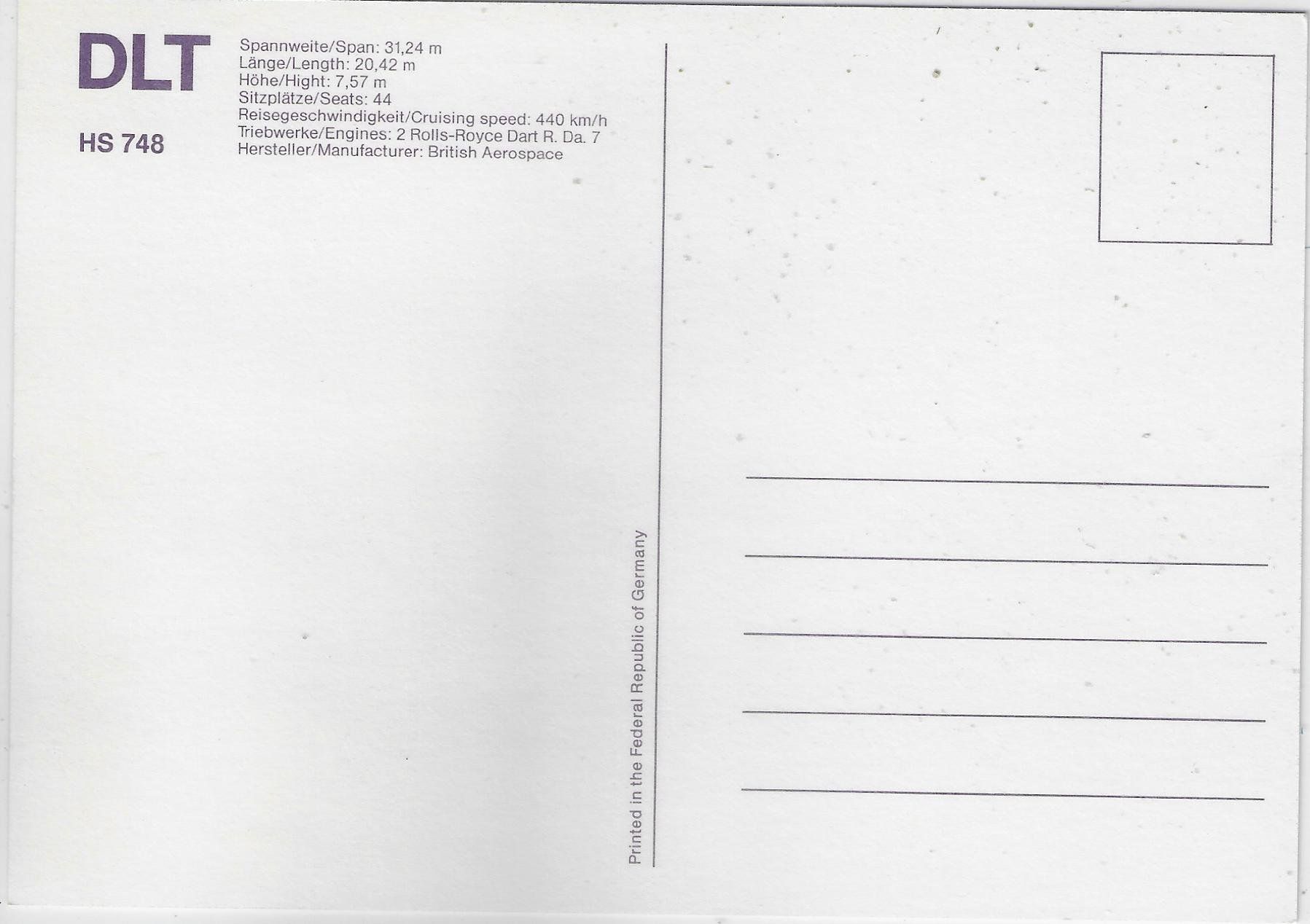 Cartes postales: Flugzeug DLT HS 748 – D'occasion à Ettingen par Kartenplanet 1