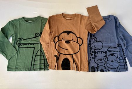 3er Set Longsleeves Next 110 Tiere blau grün braun