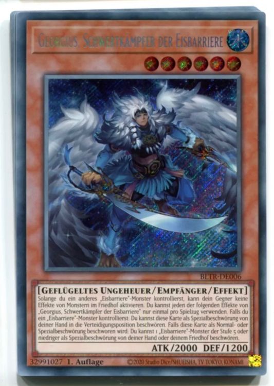 Yugioh Karte: Georgius, Schwertkämpfer Der Eisbarriere – Secret Rare, Deutsch