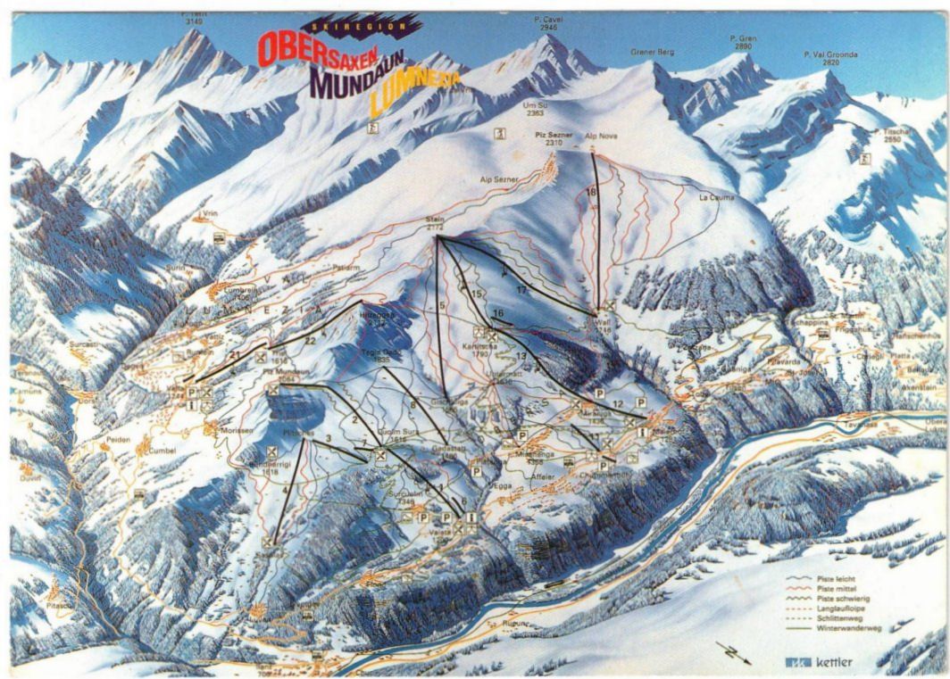 Cartoline postali: Obersaxen - Pistenplan – Usato da Binningen venduto da Mountainrider