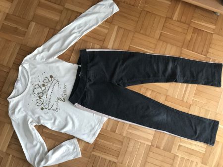Shirt mit Glitzer Krone + Hose H&M Grösse 128 - Porto 3.4