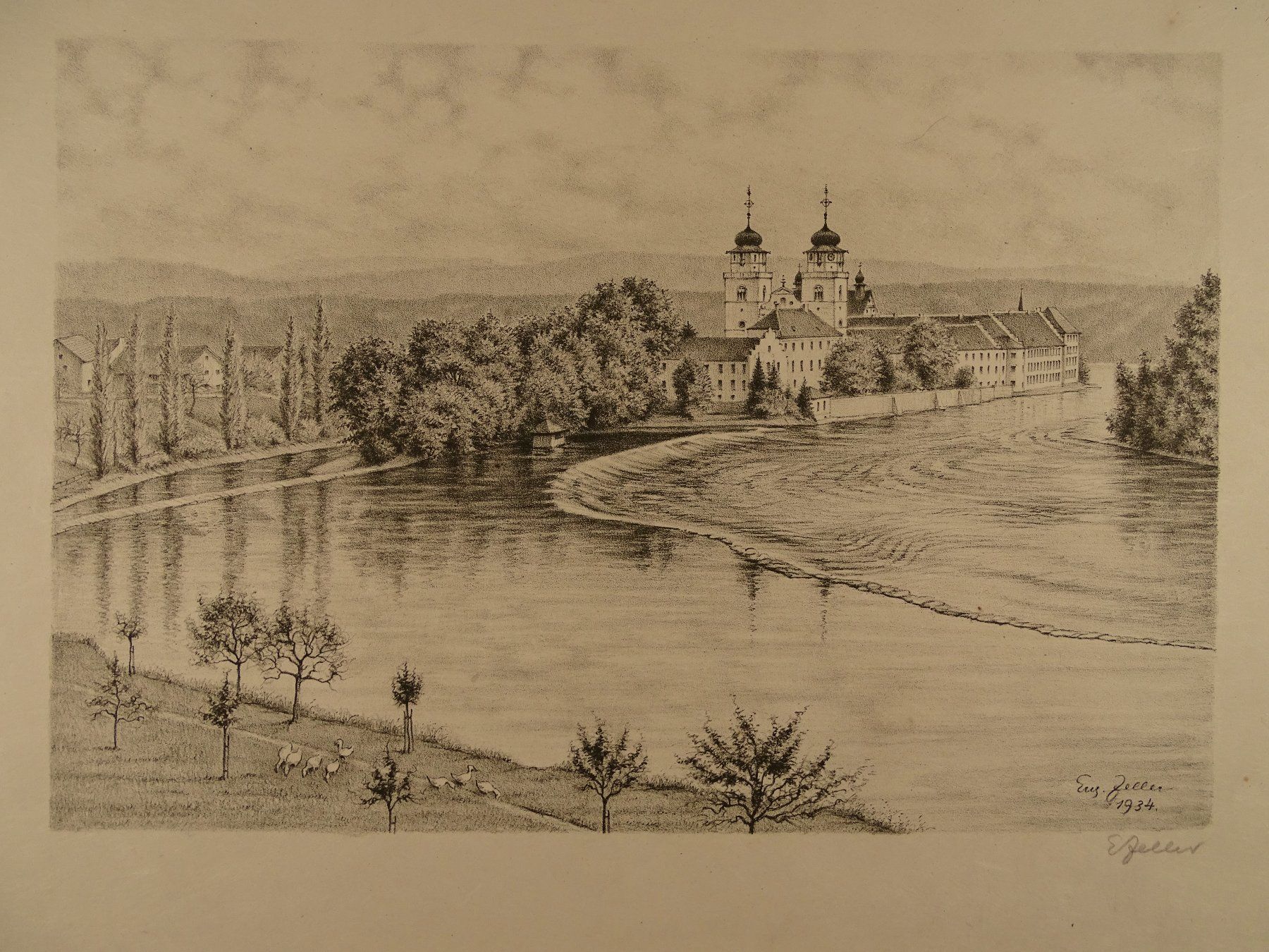 Incisioni: RHEINAU, LITHOGRAPHIE 1938 – Usato da Grüningen venduto da Kartensammler