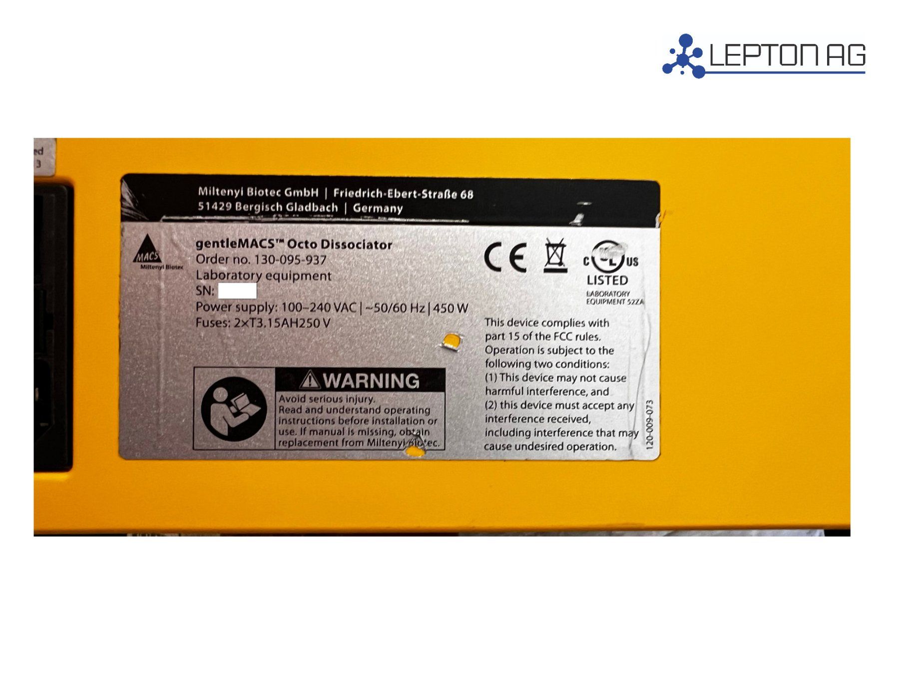 Accessori da laboratorio: Miltenyi Biotec gentleMACS Octo Dissociator – Usato da Niederdorf venduto da LeptonAG_Labor 6