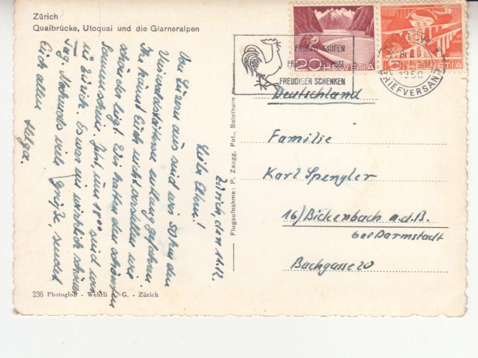 Ansichtskarten: Zürich 1956 – Gebraucht aus Bürglen TG von StampGraf 1