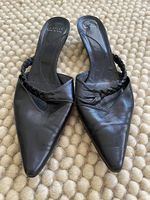 Leder Schuhe, leder Slippers, schwarz, Grösse 38,5