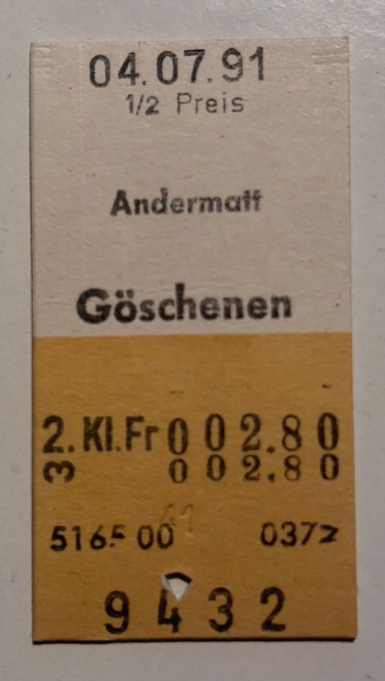 Billets: Ticket de train - Andermatt Göschenen – D'occasion à Neuchâtel par gefdeneuch