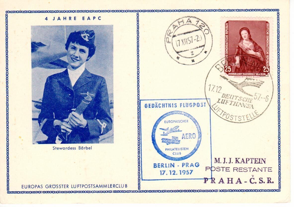 Tutti i francobolli: Gedächtnis Flugpost , Berlin Prag 1957 – Usato da Wolhusen venduto da Curver9