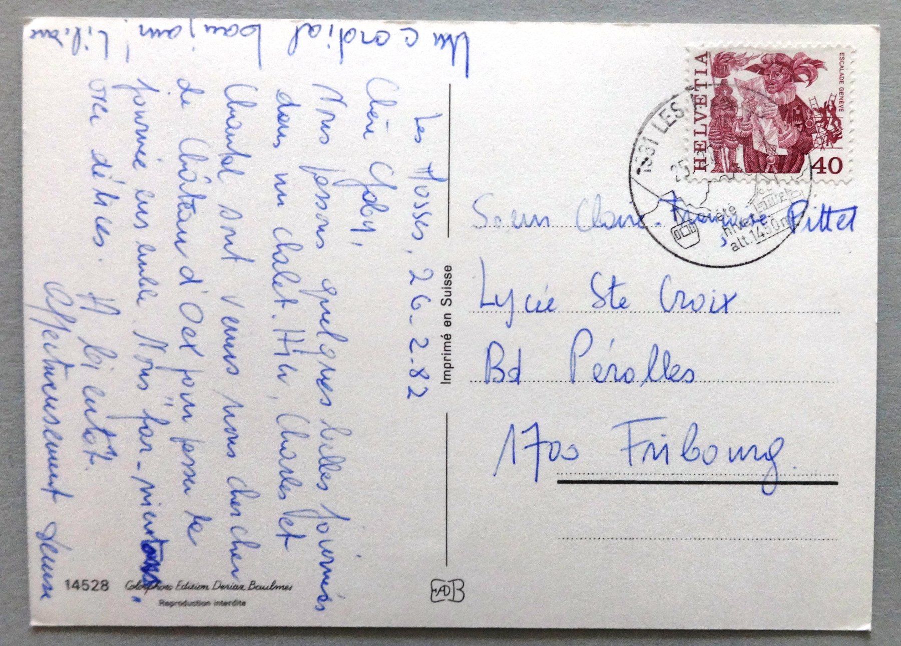 Cartoline postali: Col des Mosses alt. 1450 m – Usato da Fétigny venduto da Billy2miny 1