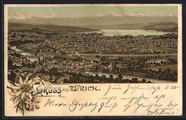 Litho Zürich, Panoramablick mit See und