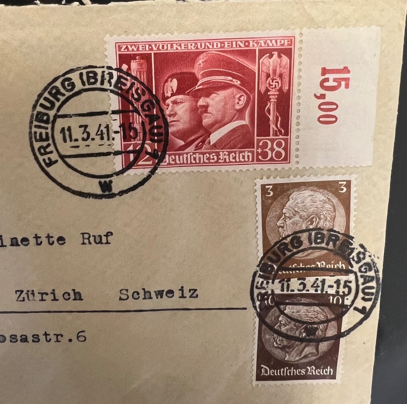 Alle Briefmarken: Brief - Deutsches Reich - 11.3.1941 – Gebraucht aus Dietikon von Numis8953