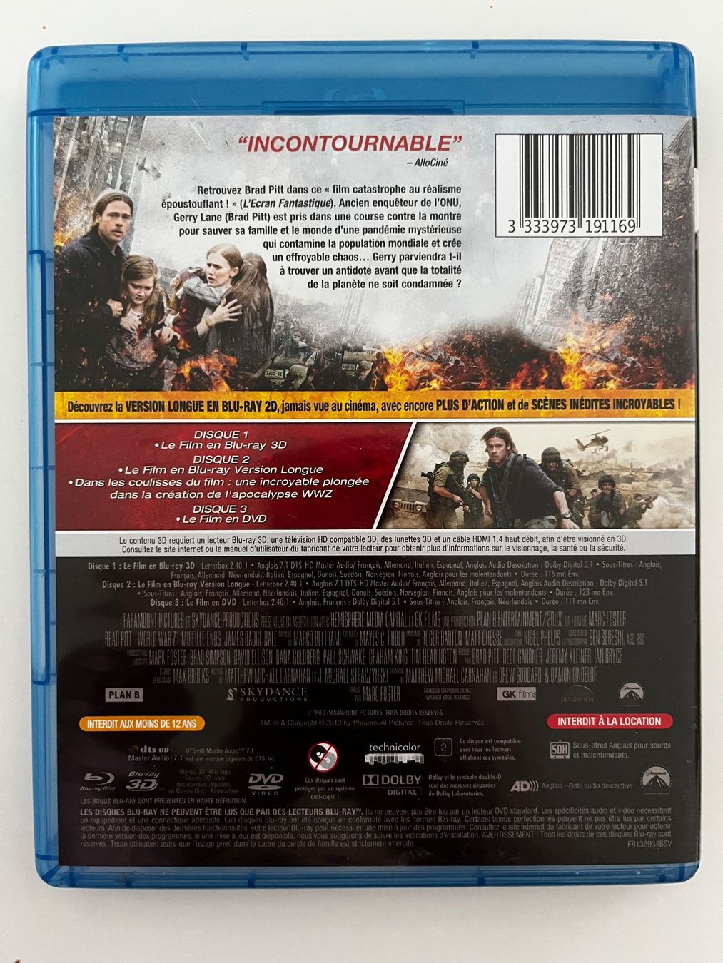 Tutti i DVDs: Blu-ray 2D et 3D World War Z Brad Pitt – Usato da Veyrier venduto da Deniro2 1
