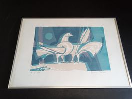 Hanns Studer Lithografie Tauben 53/100 signiert und gerahmt