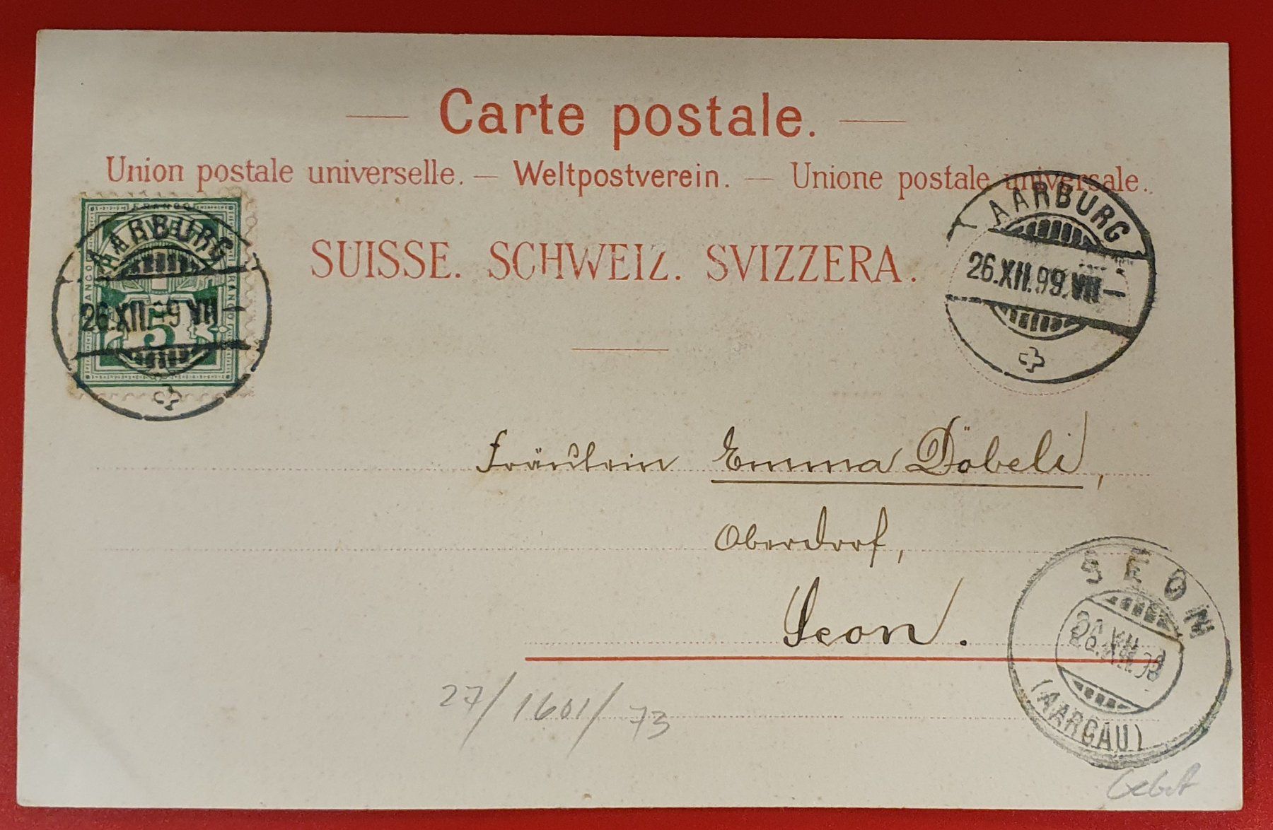 Cartoline postali: Gruss aus Aarburg 1899 – Usato da Kreuzlingen venduto da Rschweiz1 1