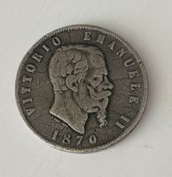 Münze Italien 5 Lire 1870 Vittorio Emanuele II gebraucht