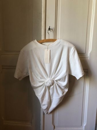 Magda Butrym ,Knotted ribbed t-shirt in cream 01