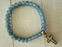 Armband Aquamarin mit Kreuzanhänger und Steinchen neu