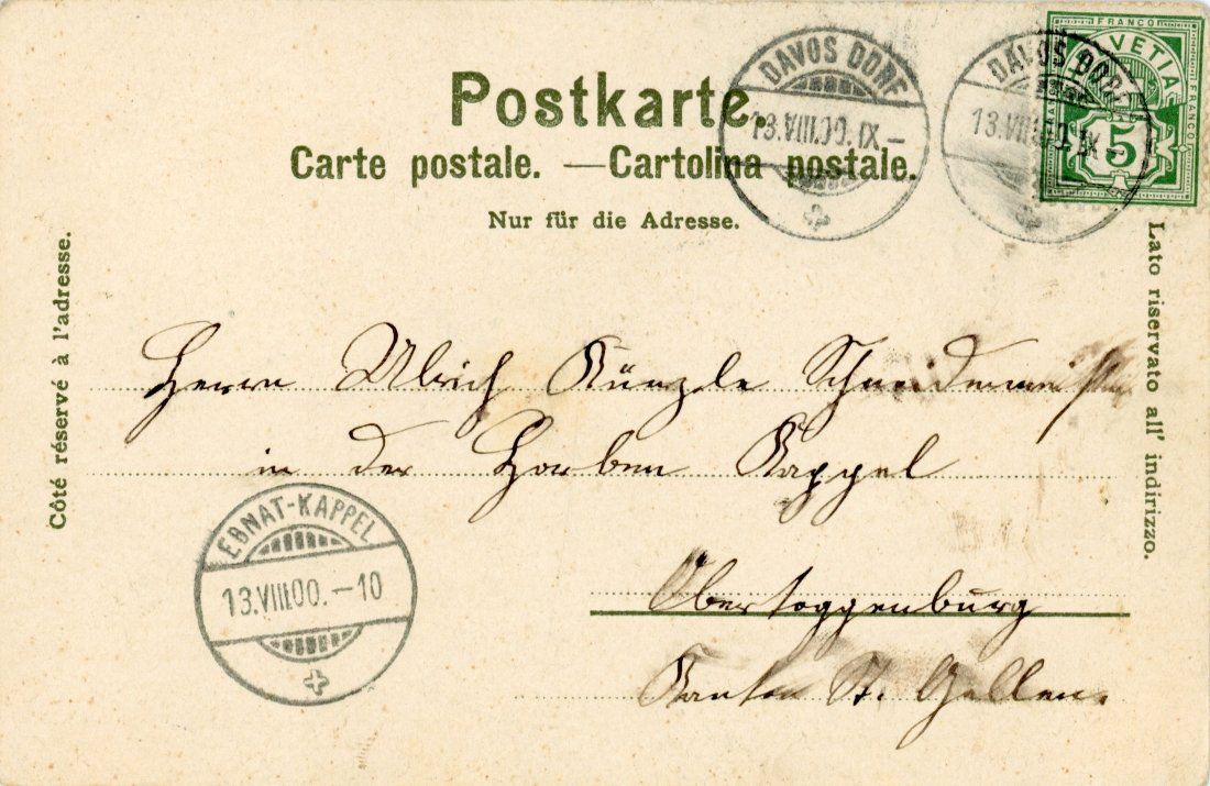 Cartoline postali: Davos - Dorf   GR        um 1900 – Usato da Brig venduto da Valcards54 1