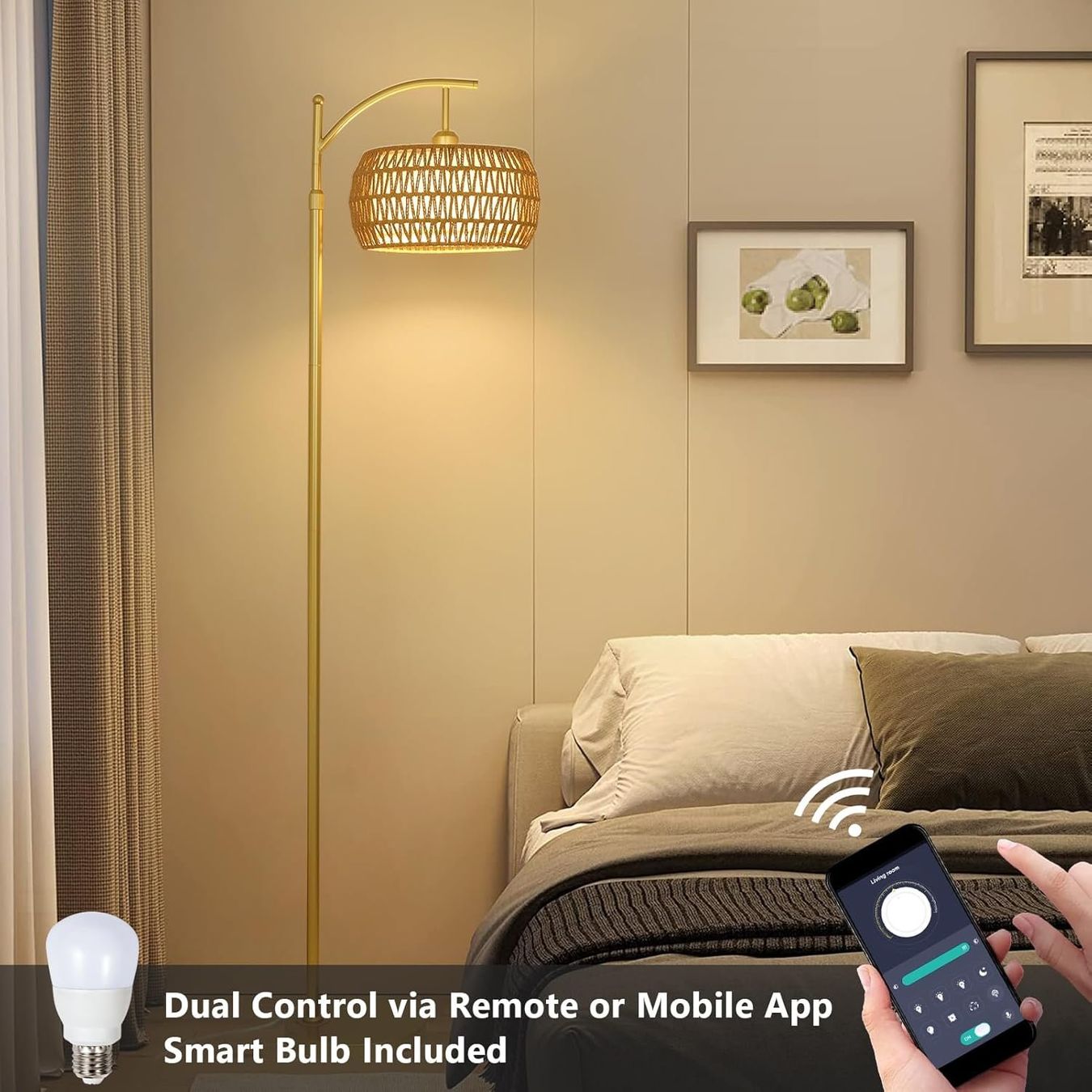 Lampade: Stehlampe Standleuchte Rattan Lampe dimmbar App LED E27 – Nuovo e nell'imballaggio originale da Wittenbach venduto da VELARO 7