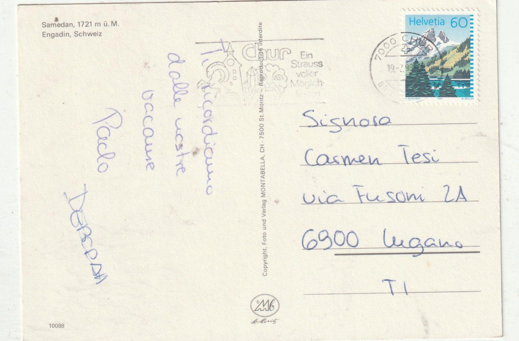 Cartoline postali: Samaden Dorfpartie – Usato da Lumbrein venduto da made02 1