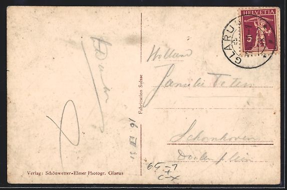 Cartoline postali: AK Glarus, Bahnhof mit Wiggis, 1931 – Usato da Berlin venduto da bartko-reher 1
